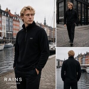 RAINS Fleece Half Zip Men's Black NWT Warm Soft Minimalist Modern Essential L